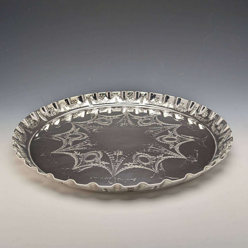 1891年 英国古董镀银托盘 直径30cm Walker and Hall