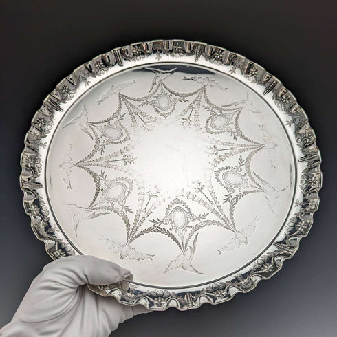 1891年 英国古董镀银托盘 直径30cm Walker and Hall