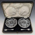 1927 British vintage cut glass dish pair sterling silver fork set CW Fletcher & Sons boxed