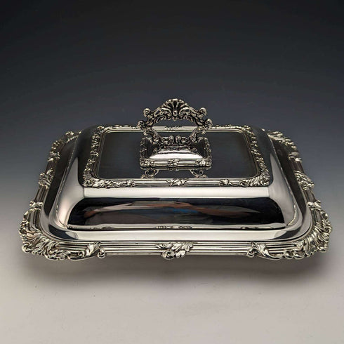 British Antique Silver Plate Square Entree Dish