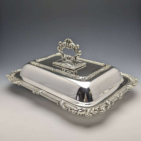 British Antique Silver Plate Square Entree Dish