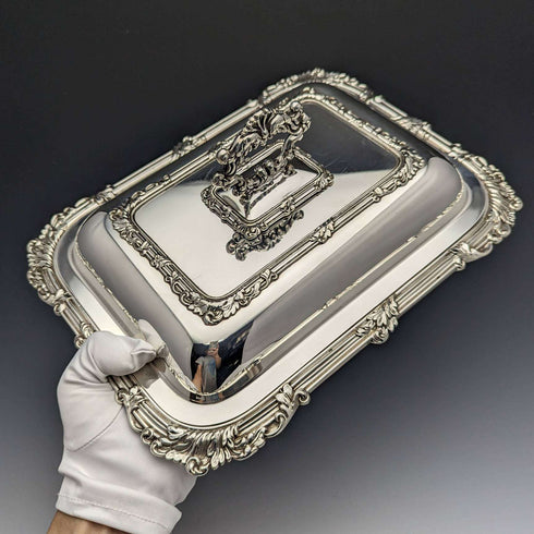 British Antique Silver Plate Square Entree Dish