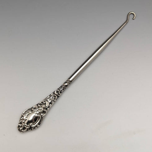 Gancho para botones con mango de plata esterlina, antigüedad británica de 1907