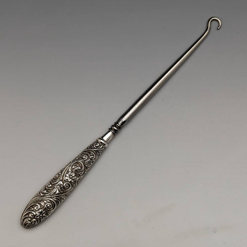 1898 British Antique Pure Silver Handle Button Hook Henry Williamson