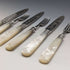 1897 British Antique Sterling Silver Blade White Pearl Shell Handle Cutlery 3 Pair Set J Barraclough