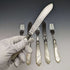 1877 British Antique Pure Silver Blade White Butterfly Shell Handle Fish Cutlery 3 Pairs Set William Hutton