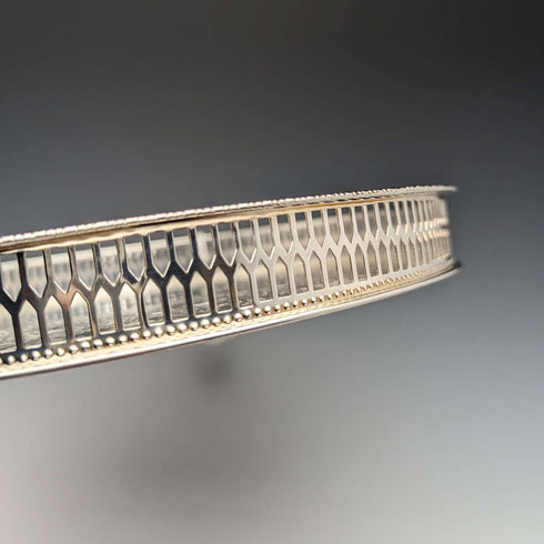 Bandeja de galería de plata chapada vintage británica, diámetro 26 cm, en caja, stock antiguo (deadstock)