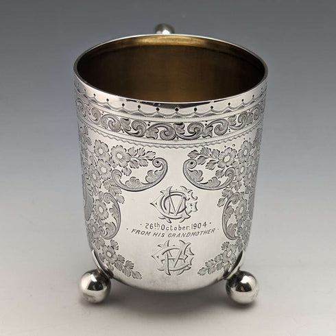 Taza de plata de ley antigua inglesa de 1904, 130 g, Walker and Hall