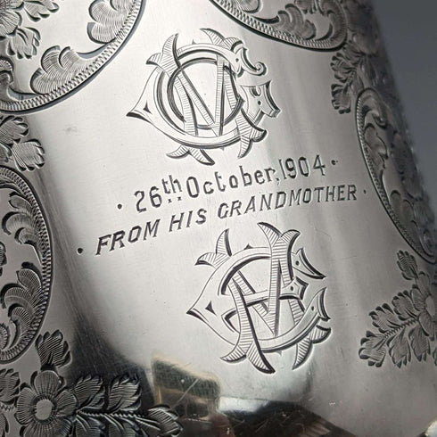 Taza de plata de ley antigua inglesa de 1904, 130 g, Walker and Hall