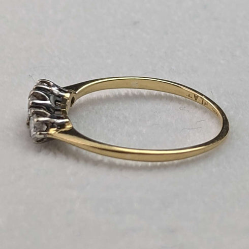 Anillo de oro de 9 quilates con triple diamante, joyería vintage británica