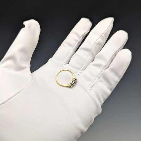 Anillo de oro de 9 quilates con triple diamante, joyería vintage británica