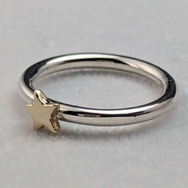 Anillo de plata de ley con estrella de oro de 9 quilates, joyería vintage británica