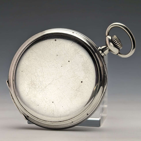 Reloj de bolsillo Longines antiguo, circa 1916, caja de plata delgada de cara abierta, en buen estado de funcionamiento