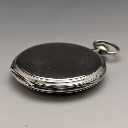 Reloj de bolsillo Longines antiguo, circa 1916, caja de plata delgada de cara abierta, en buen estado de funcionamiento