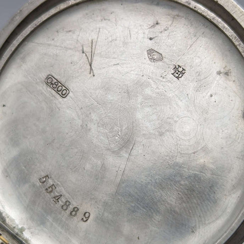 20世紀初頭 アンティーク MOVADO 懐中時計 馬車彫刻銀側ケース 動作良好