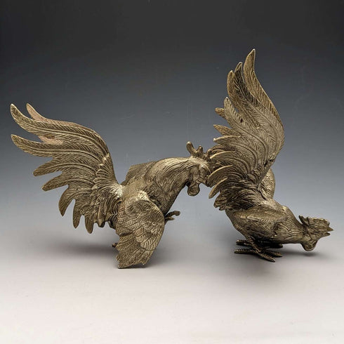 英国复古锡制斗鸡摆件一对 中号