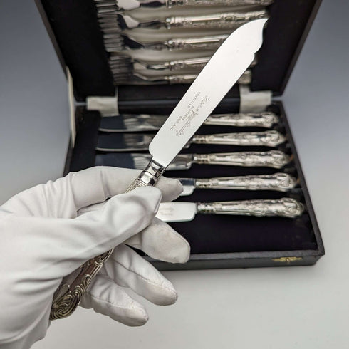 1973 British Vintage Sterling Silver Handle Cutlery 6 Pair Set Boxed Harrison Brothers