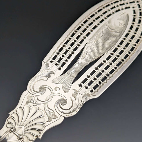 Late 19th century British antique silver plate fish server set in box Levesley Brothers