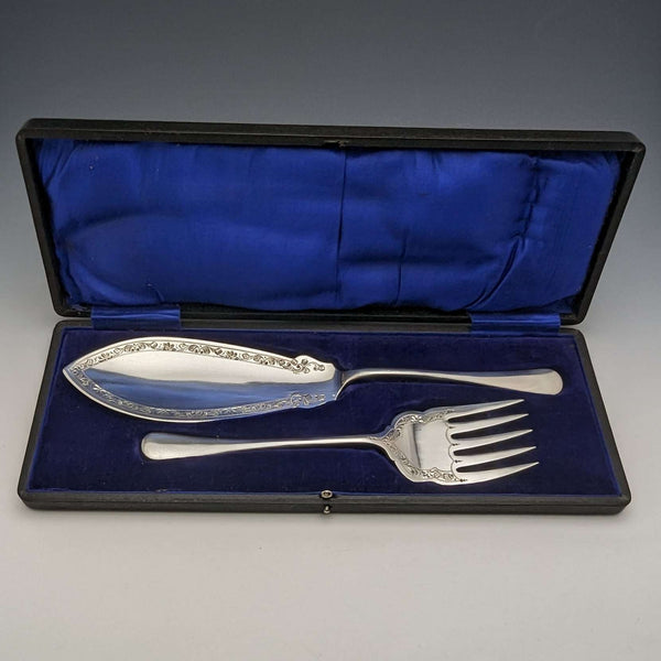 约1910年 英国古董镀银鱼餐具套装(带盒),Levesley Brothers出品