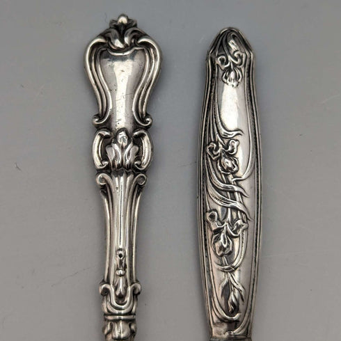 Juego de 9 botones de gancho con mango de plata chapada, antigüedades británicas de alrededor de 1910
