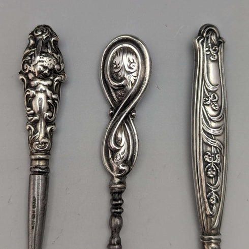 Juego de 9 botones de gancho con mango de plata chapada, antigüedades británicas de alrededor de 1910