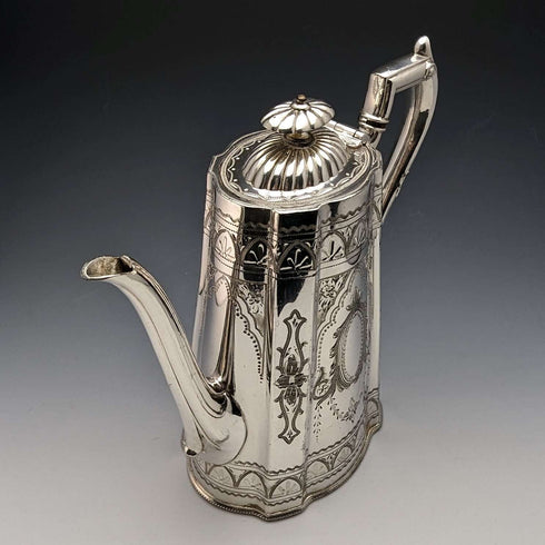 1885年代 英国アンティーク ブリタニアメタル製 コーヒーサーバ William Tyler