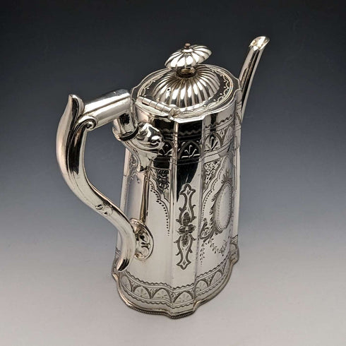 1885年代 英国アンティーク ブリタニアメタル製 コーヒーサーバ William Tyler