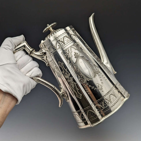 1885年代 英国アンティーク ブリタニアメタル製 コーヒーサーバ William Tyler