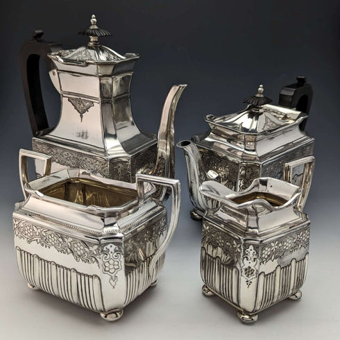 1900 年左右英國古董不列顛金屬茶具 4 件套 Walker 和 Hall