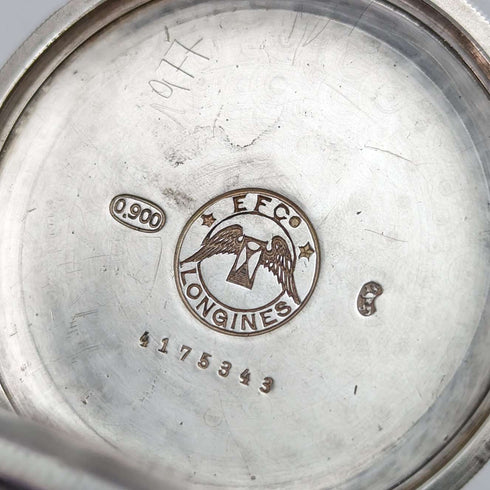 Reloj de bolsillo Longines antiguo de alrededor de 1924, caja saboneta extraplana de plata, en buen estado de funcionamiento