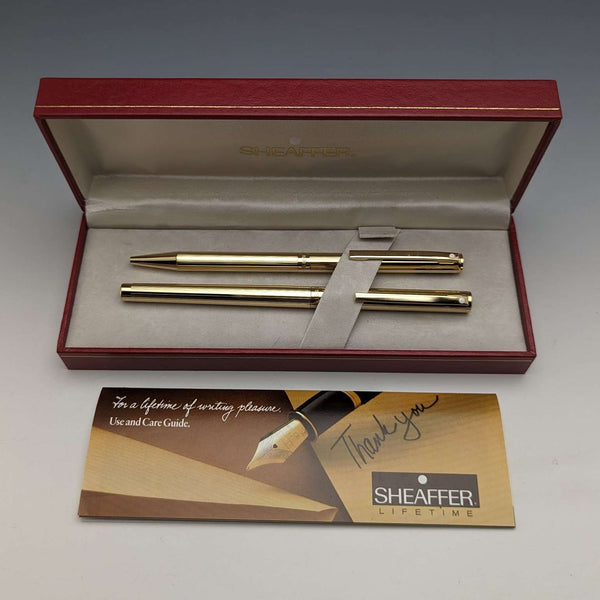 US Vintage Sheaffer Fountain Pen Gold Plated Fountain Pen and Ballpoint Pen Set with Case