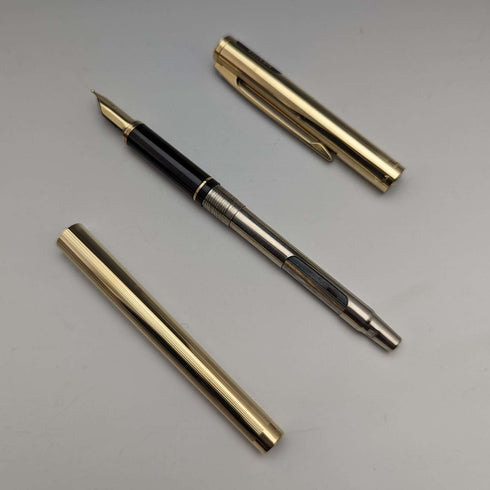 Juego de pluma estilográfica y bolígrafo vintage Sheaffer de EE. UU., chapado en oro, en estuche