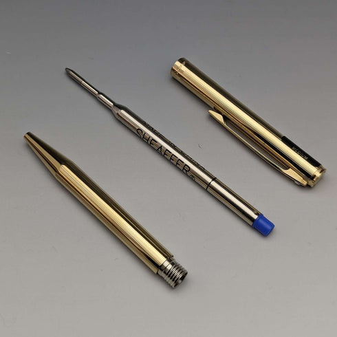 Juego de pluma estilográfica y bolígrafo vintage Sheaffer de EE. UU., chapado en oro, en estuche