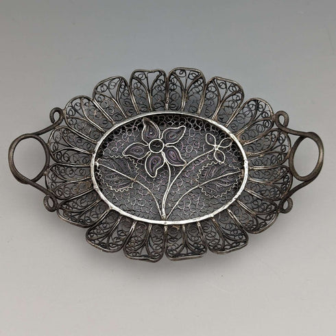 Circa 1900 Antique Silver Flower Filigree Tray