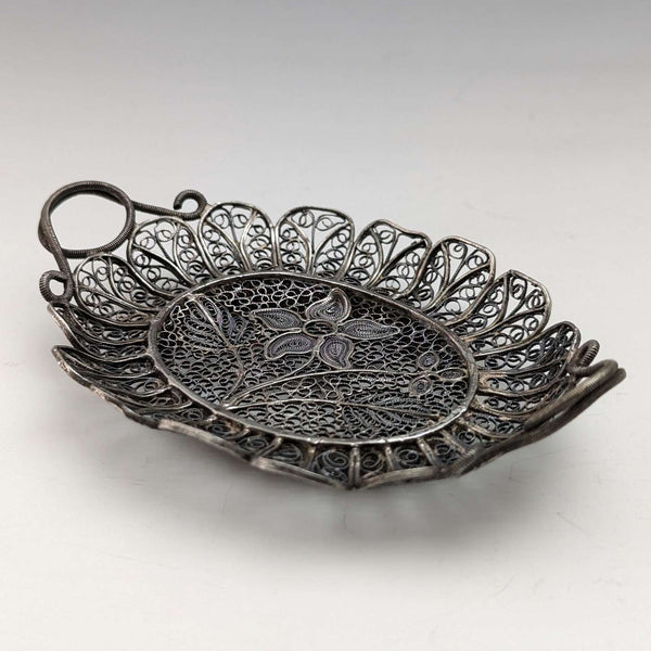 Circa 1900 Antique Silver Flower Filigree Tray