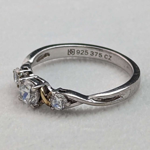 Anillo de plata de ley y oro de 9 quilates con circonita cúbica, joyería vintage británica