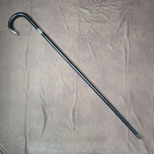 1923 British antique gentleman's cane black shaft pure silver decorative handle 93cm