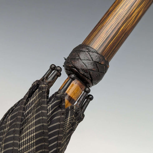 1932 British Vintage Men's Umbrella, Woven Pattern, Sterling Silver, Round Handle, 87cm