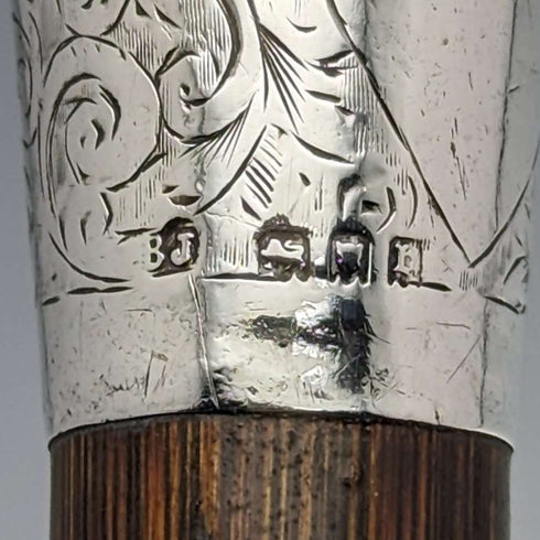 1932 British Vintage Men's Umbrella, Woven Pattern, Sterling Silver, Round Handle, 87cm