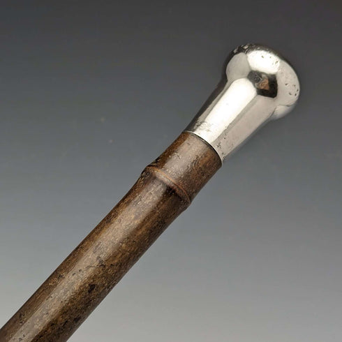1918年 英国古董绅士手杖 竹制杖身 纯银圆柄 91cm