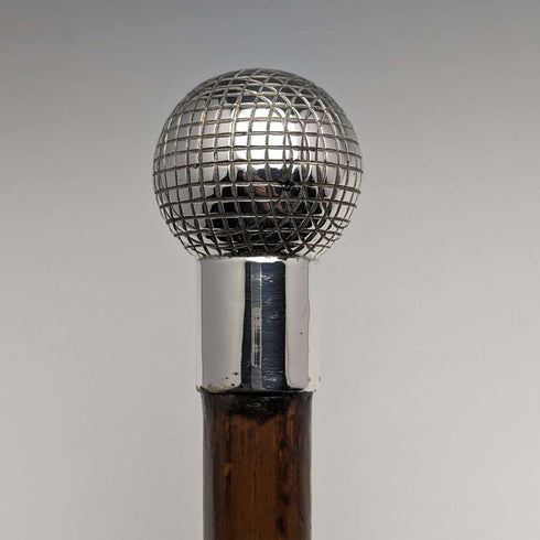 Circa 1900 British antique gentleman's walking stick, golf ball shaped, round handle, 88cm