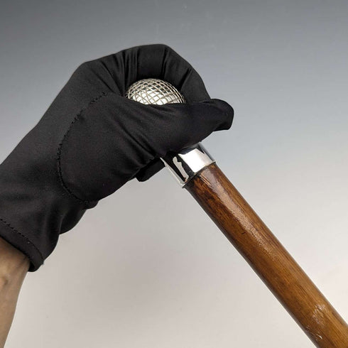 Circa 1900 British antique gentleman's walking stick, golf ball shaped, round handle, 88cm