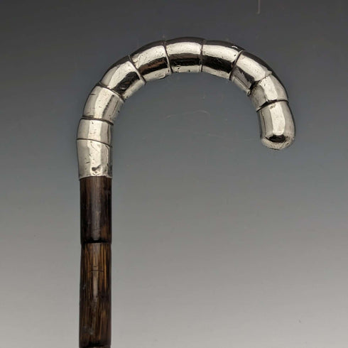 1910년경 영국 앤티크 슬림 스틱 순은 곡선 핸들 86cm