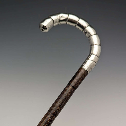 1910년경 영국 앤티크 슬림 스틱 순은 곡선 핸들 86cm