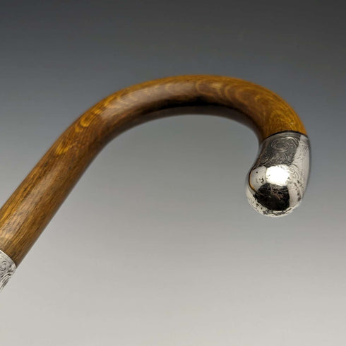 Bastón de caballero antiguo británico de 1922, eje marrón, con adornos de plata pura y mango curvo, 92 cm