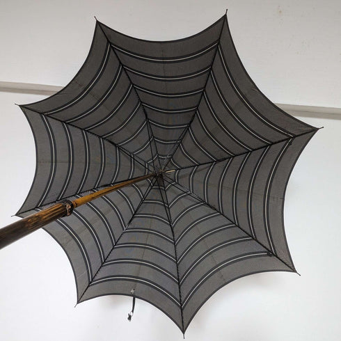 1932 British Vintage Men's Umbrella, Woven Pattern, Sterling Silver, Round Handle, 87cm