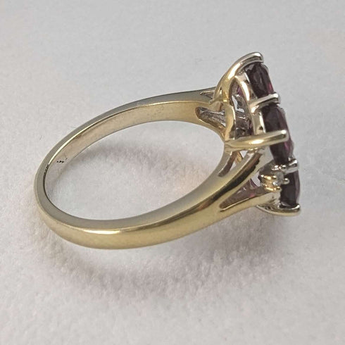 Anillo de plata de ley dorada con flor de granate, joyería vintage británica