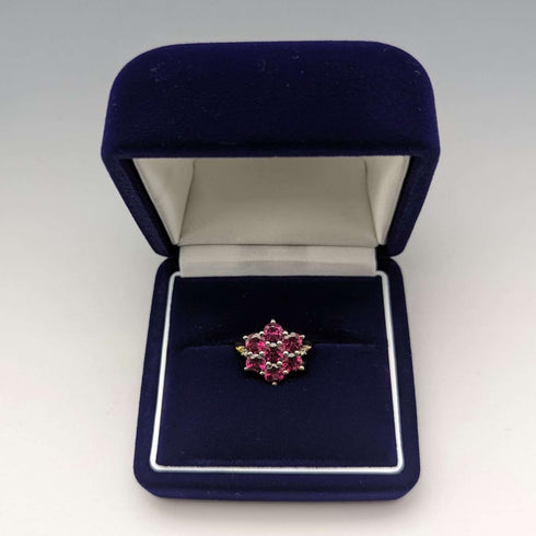Anillo de plata de ley dorada con flor de granate, joyería vintage británica