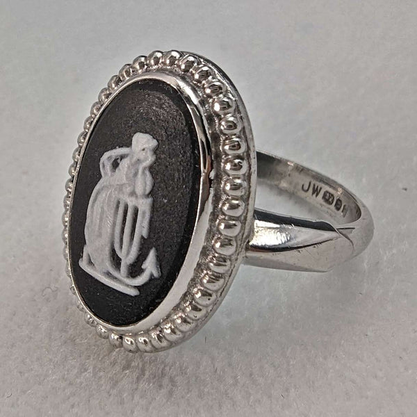 Anillo de plata de ley vintage británica, Wedgwood Jasperware