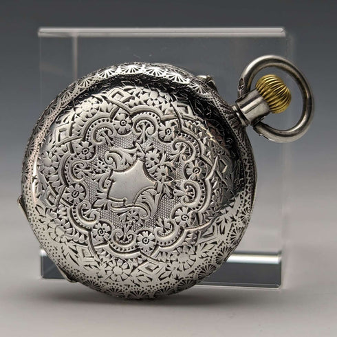 Early 20th century antique Swiss finely engraved pure silver case ladies' pocket watch works well